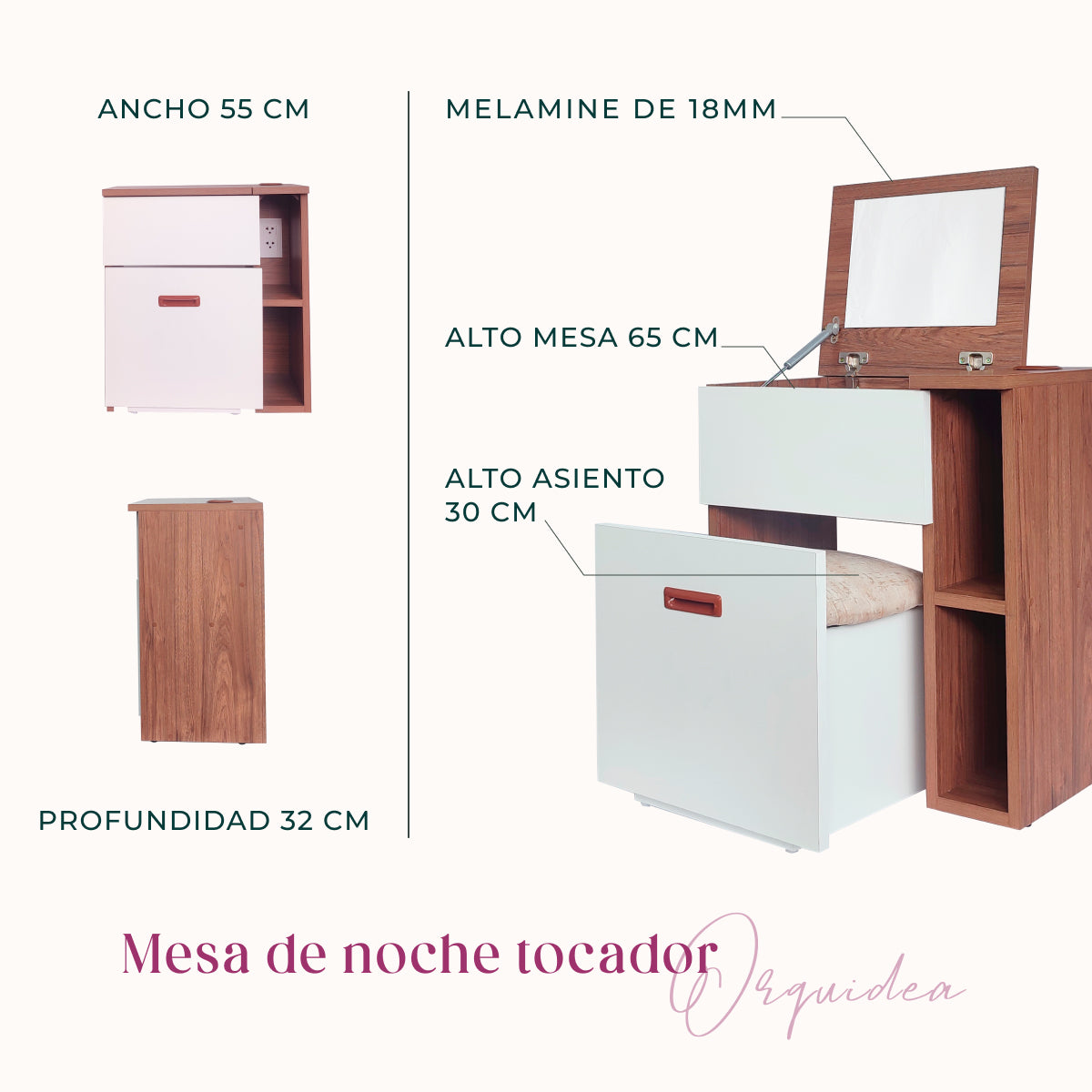 Mesa de noche/Tocador Orquídea