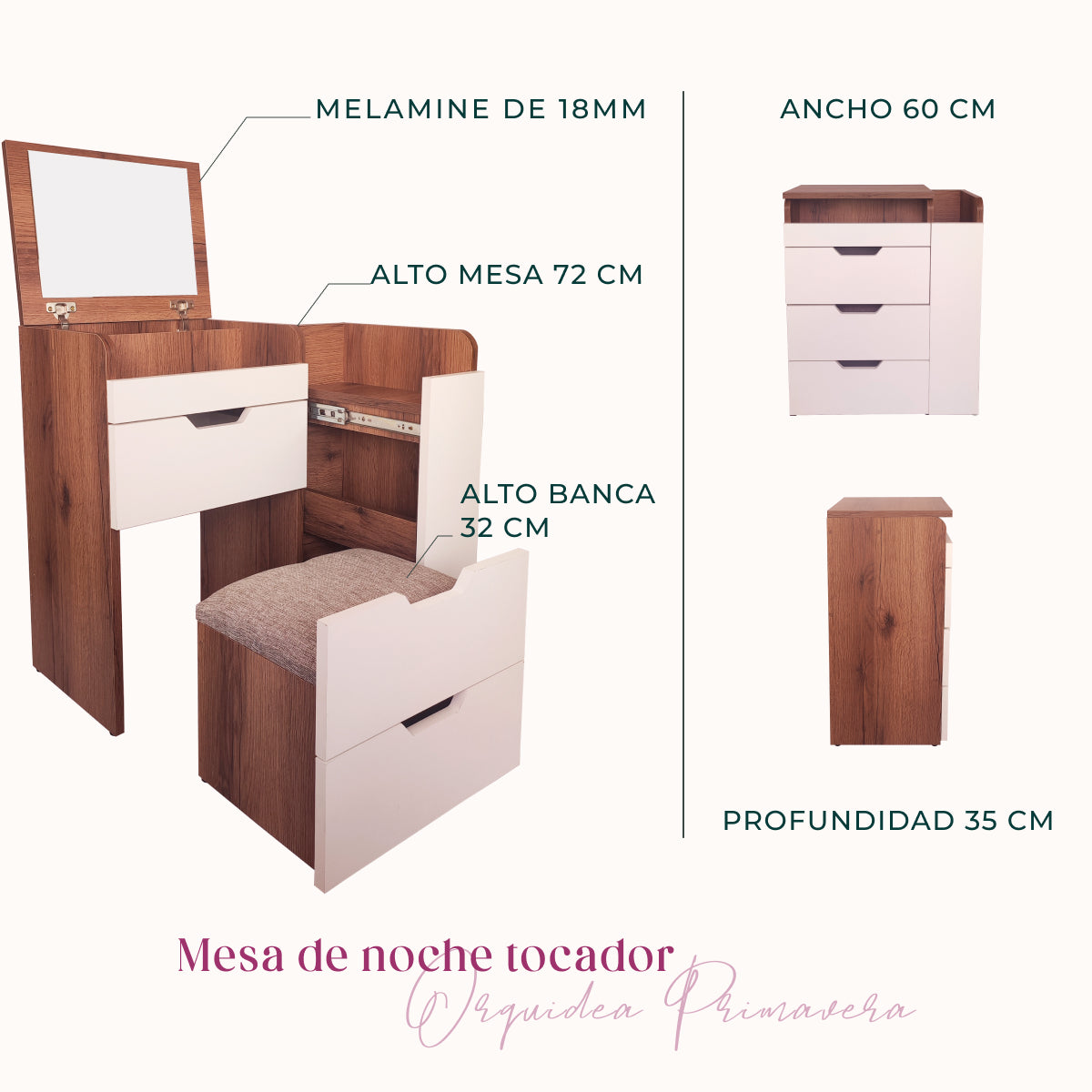 Mesa de noche/Tocador Orquídea Primavera